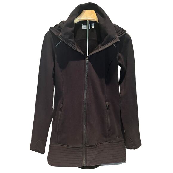 Women's Athleta Fitted Zip Jacket with Hood Collar Pockets Thumbholes XS Black - Picture 1 of 3